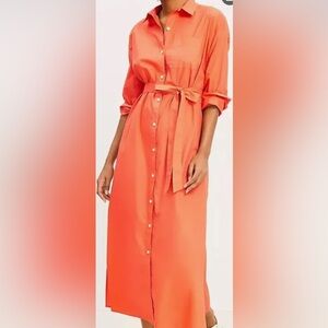 Loft Orange Button-Down Shirt Dress